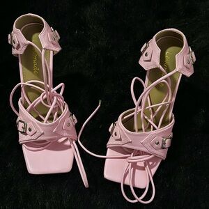 Pink Lace Up Heels